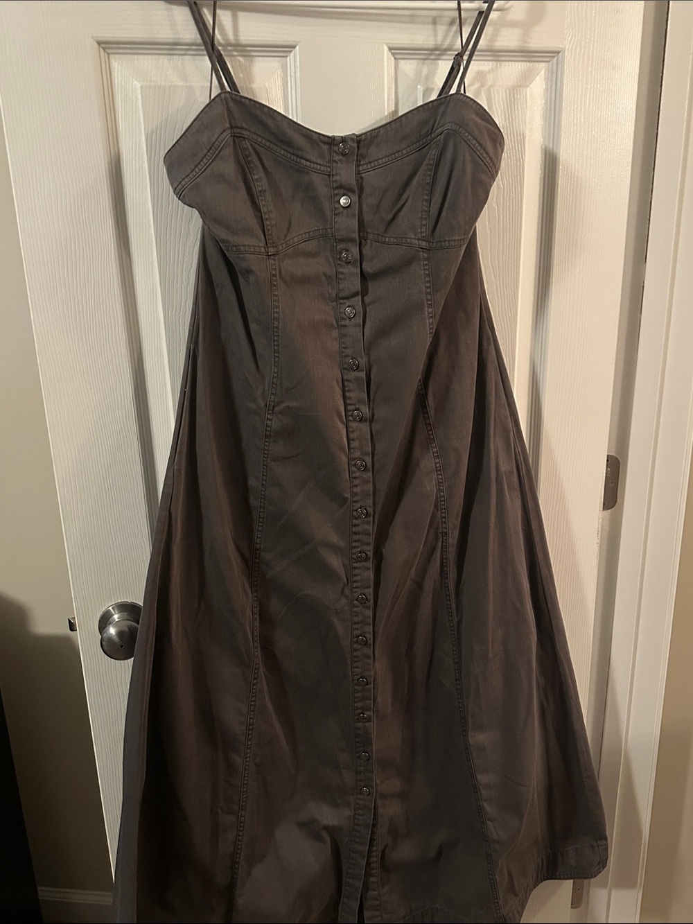Spaghetti Strap Button-Front Gray Maxi Dress